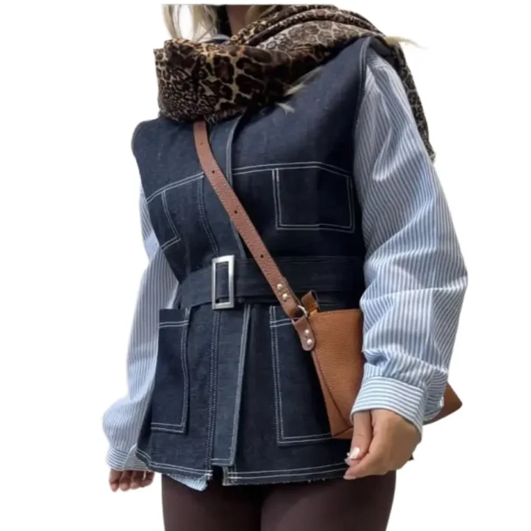 وست جین با کمربند و دوخت سفید