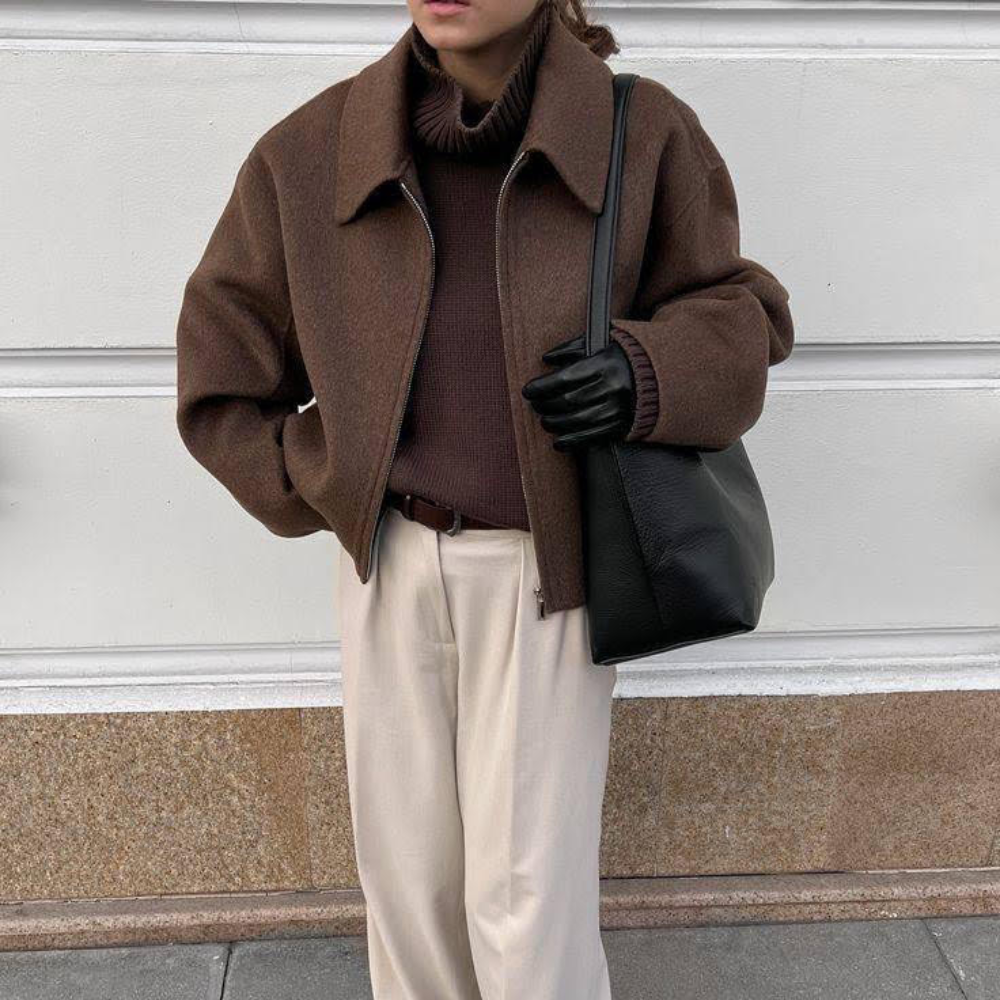 Women's coat with footer choco (2) کت زنانه فوتر